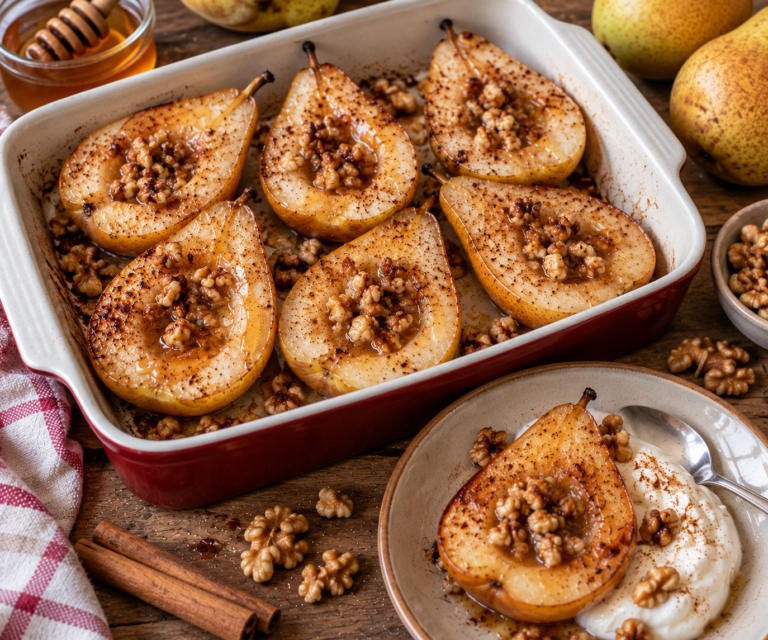 Poires rôties au miel et aux noix : recette healthy d’automne facile