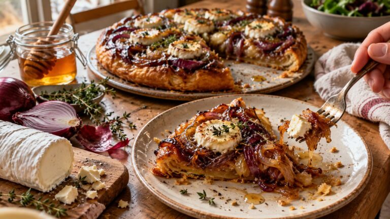 Tarte tatin salée oignons et chèvre fait maison