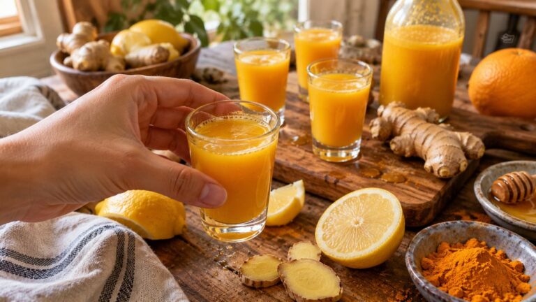 Shot gingembre, citron et curcuma fait maison