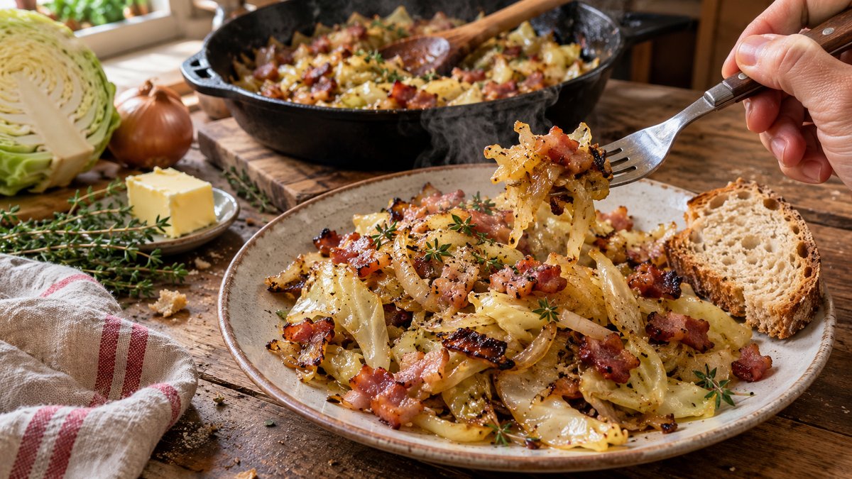 Chou poêlé aux lardons et oignons fait maison