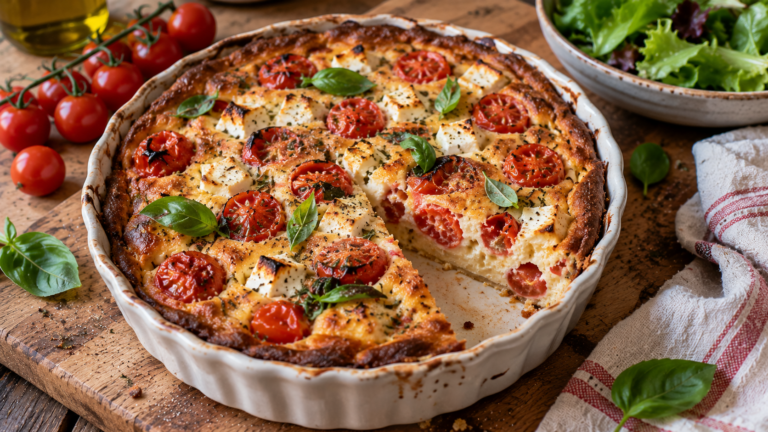 Clafoutis salé aux tomates cerises et à la feta : la recette sans pâte en 5 ingrédients