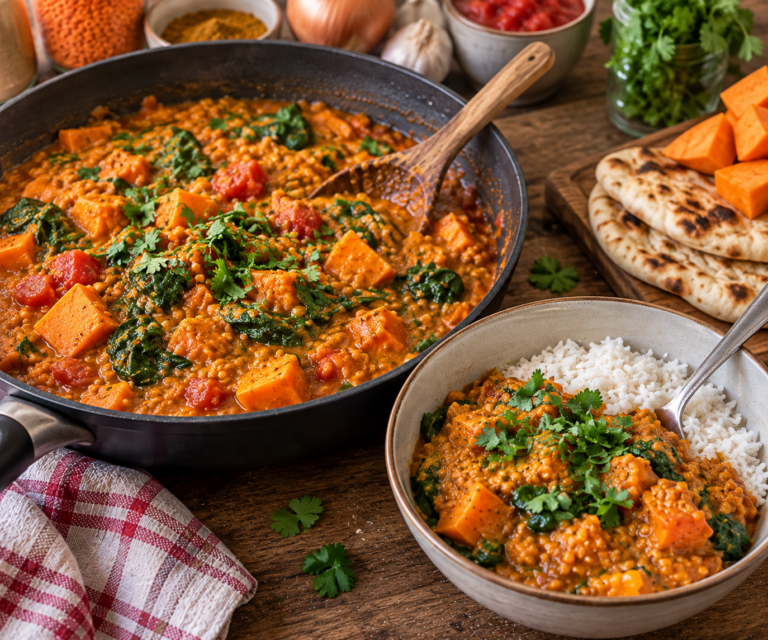 Curry de lentilles corail et patate douce : recette healthy d’automne facile