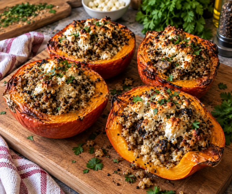 Potimarron farci au quinoa et champignons : recette healthy d’automne facile