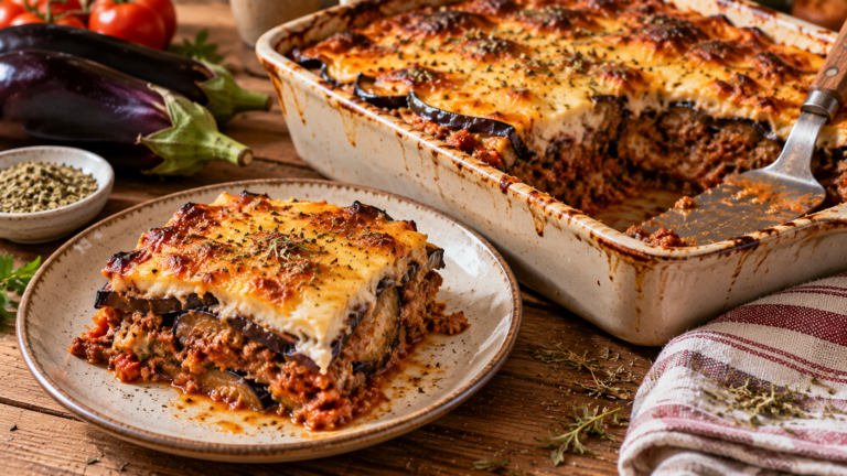 Moussaka légère sans friture : aubergines rôties et sauce au yaourt